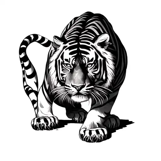 A Crouched Side View Of The Tiger From The Painting Tiger In Attropical Storm By Henri Rousseau