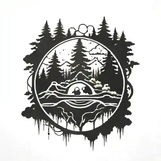 Protective Earth Ground Symbol Sign With Forest Growing From It's Top