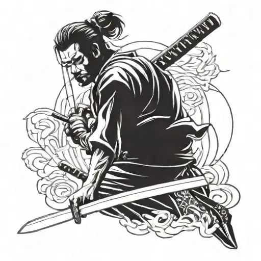 Samurai Con Katana Stabbed