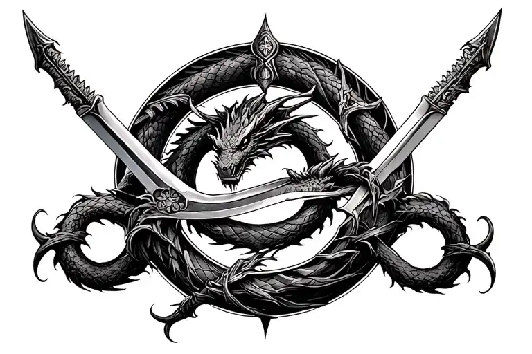 Circle Of Swords With A Dragon Wrapped