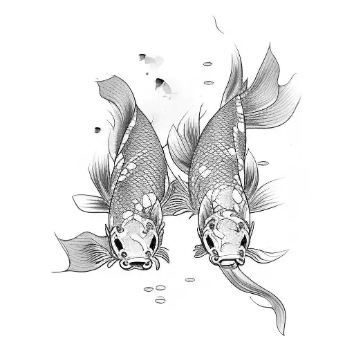 Two Koi Fish Swimming Around Samurai Sword