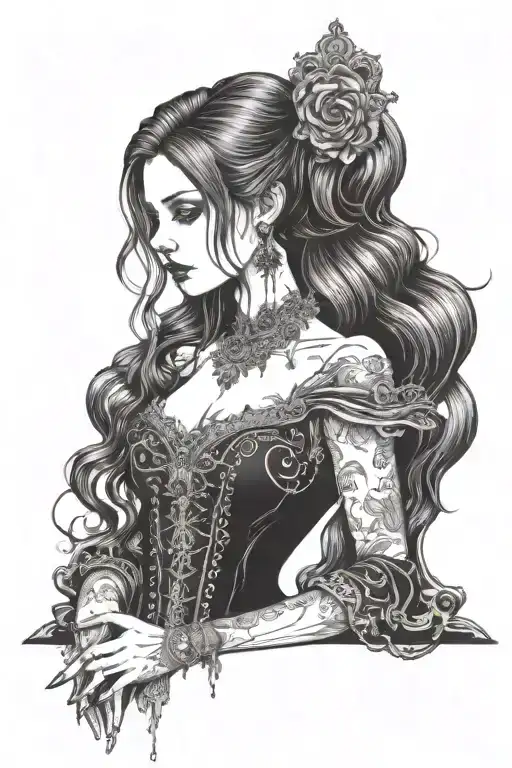 Vampire Girl Wearing Gothic Dress Long Hair