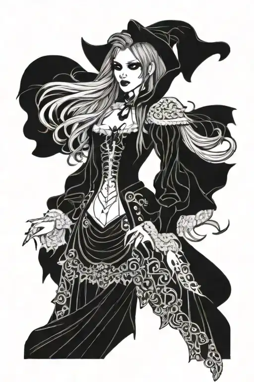 Vampire Girl Wearing Gothic Dress Long Hair
