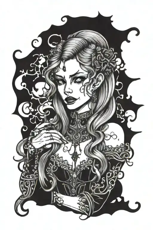 Vampire Girl Wearing Gothic Dress Long Hair