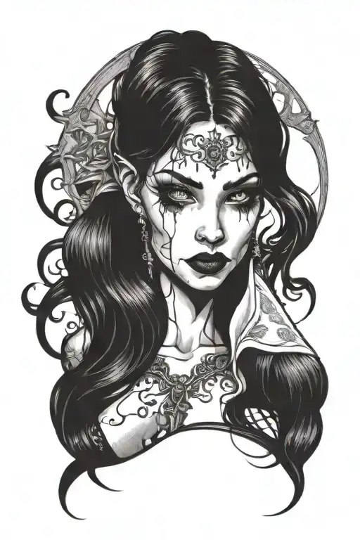 Vampire Girl Smirking Long Black Hair