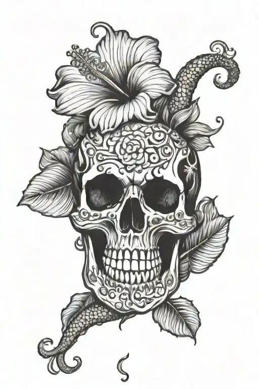 Hibiscus Skull Snake Outline
