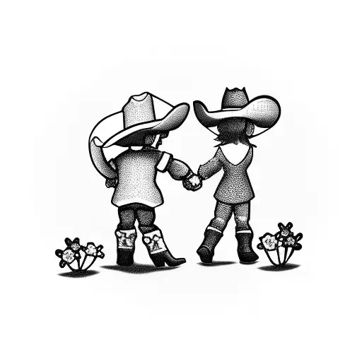 Cowboy And Cowgirl Holding Hands With Lucky Clovers Intertwined