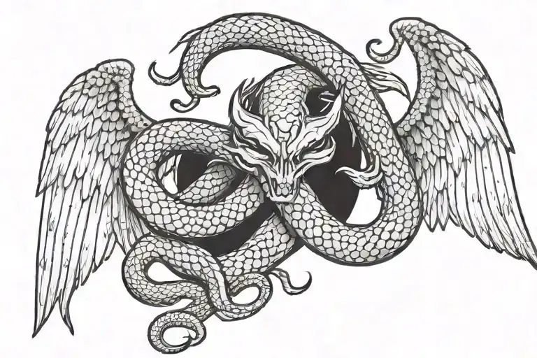 Half Evil Devil Wings With Snake And Half Arc Angle Wings