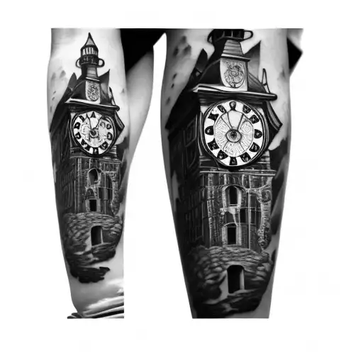 A Clock Tower With Black Shadow Surrounding