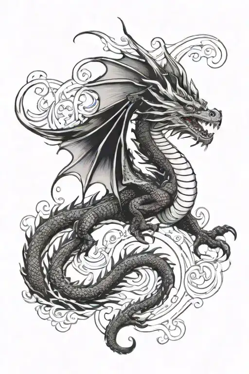 A Western Dragon Fullbody Flying Upwards Curved