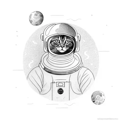 Cat Floating In Space With Astronaut Helmet