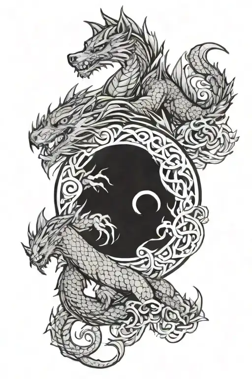 A Dragon And Wolf Intertwined In A Yin Yang Symbol Representing Balance And Strength
