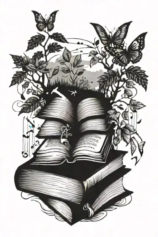 Nature Scene With Books And Music Notes