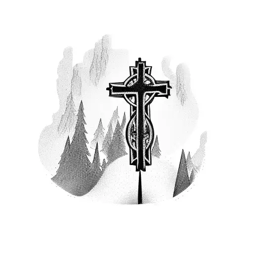 Wooden Cross On A Hill With Guitar Leaning Against It