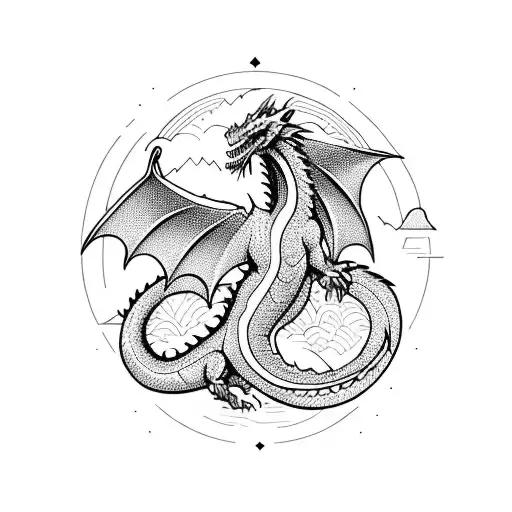 A Dragon Flying Over A Mountain Range While Wearing Headphones