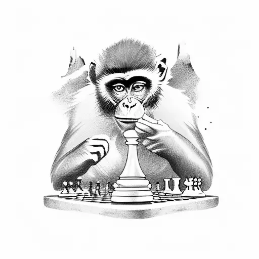 A Monkey Playing Chess On The Torres Del Paine Mountains