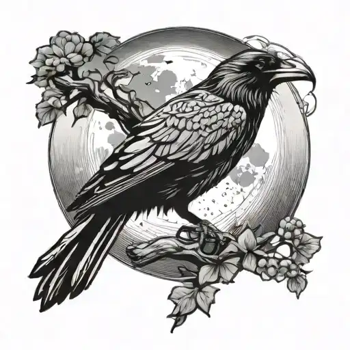 The Raven Is On Top Against The Background Of The Moon