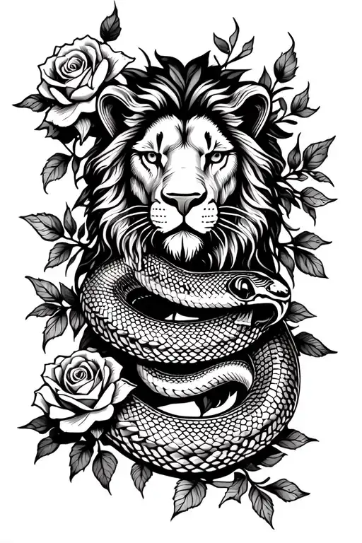 Snake With Roses And A Lion Head