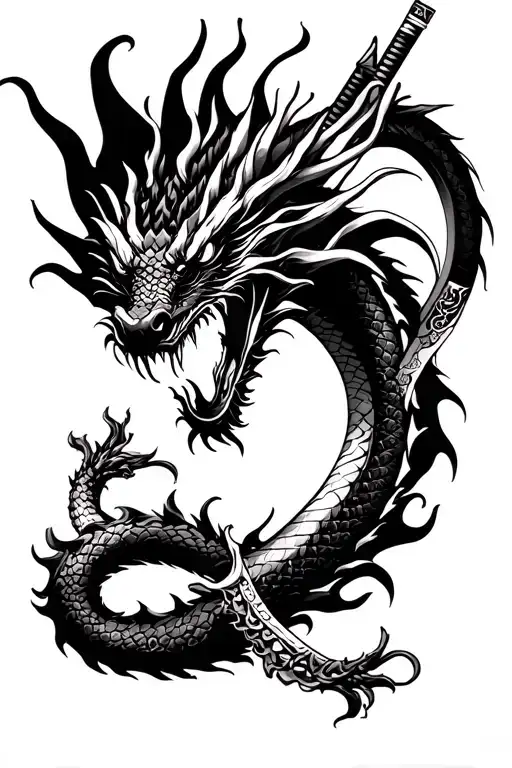 Dragon And Katana Surrounded