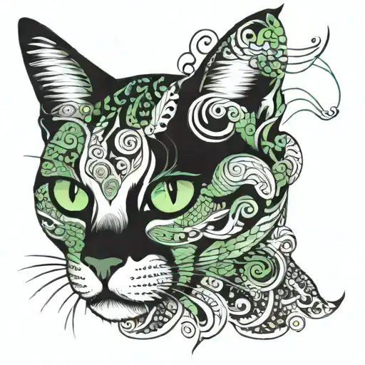 Cat Pattern Green Eye Around Shoulder