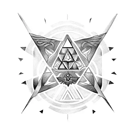 A Blackwork Tattoo Of The Triforce Symbol From Zelda Combined With Musical Notes