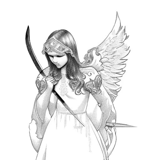 Angel On Knee With Sword