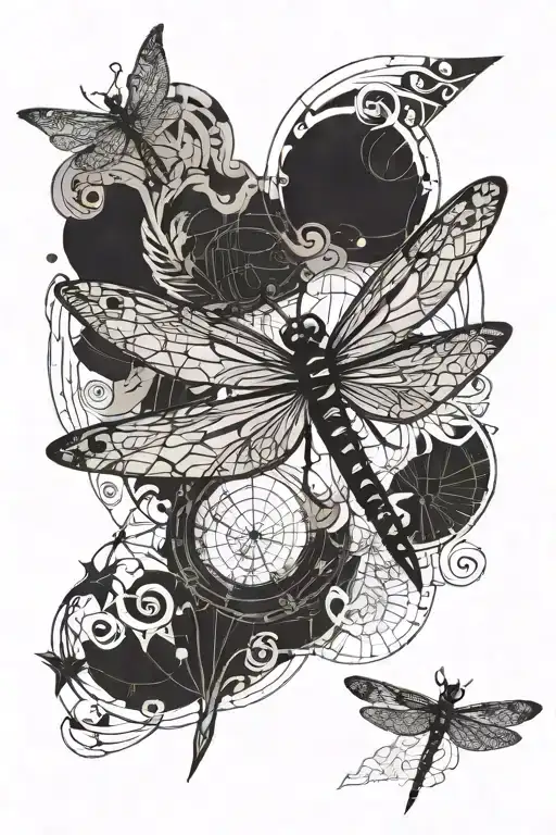 Tribal Dragonfly Flying Over A Map