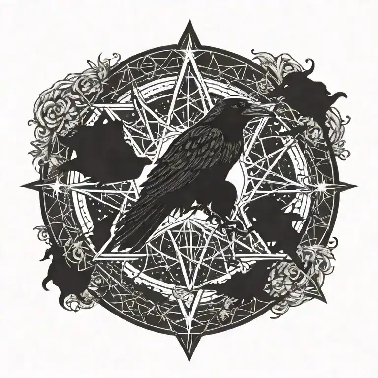 Raven Pentagram Night Sky