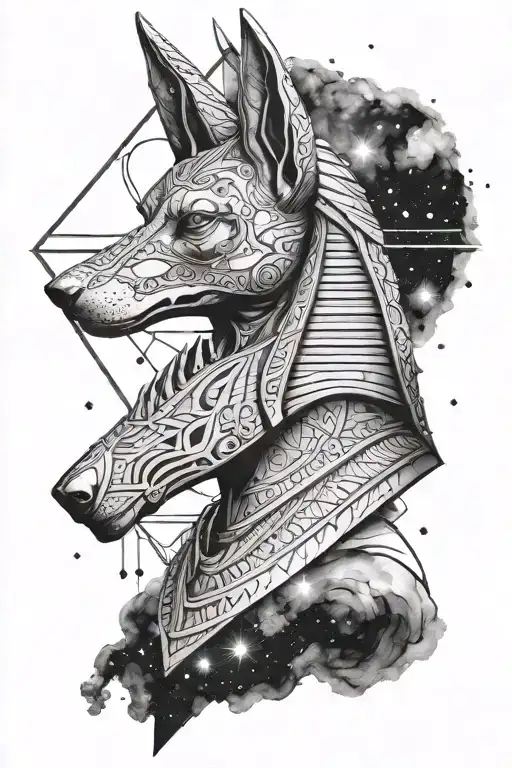 Anubis With A Galaxy Background And Piramids Super Realistic