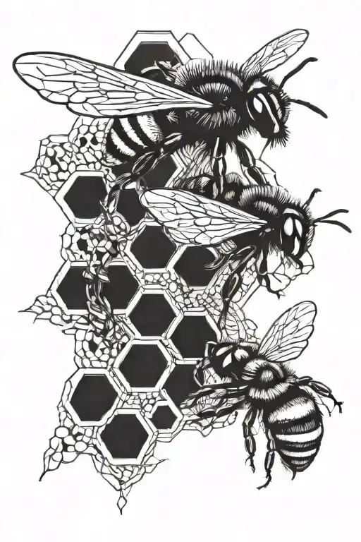 A Honeycomb With A Bee And A Bumblebee