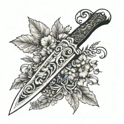 A Chef's Knife With A Winding Vine Of Herbs And Spices Intertwined Around The Blade