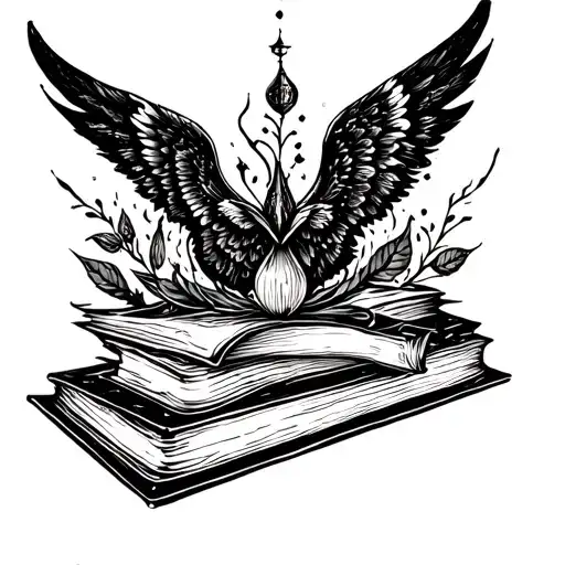Small Tattoo Of Books With Elements From Nature With Mythical Wings To Make It Feel Fantastical