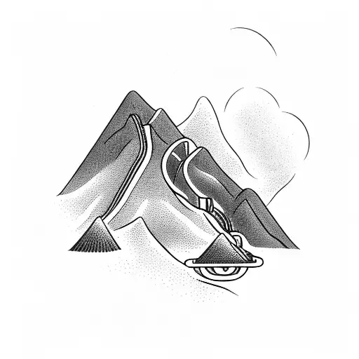 Mountain Peak With A Roller Coaster Track Spiraling Around It