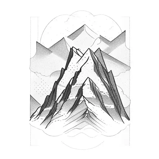 An Engineer's Blueprint Of A Mountain Peak With Clouds Floating Above