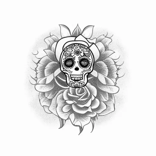 Girl Sugar Skull Holding A Old Stop Watch With Colored Sunflowers Around Her Head