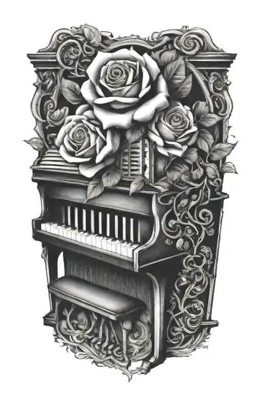 Piano With A Rose Intertwined