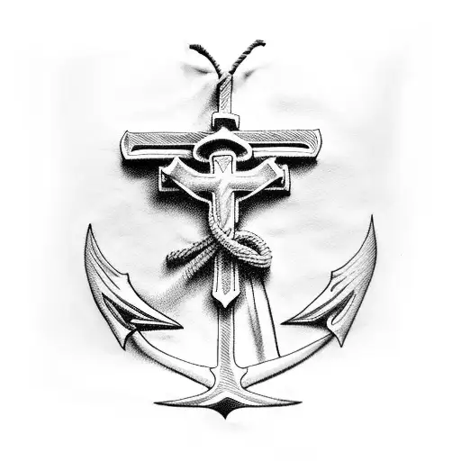 A Blackwork Tattoo Of Jesus Christ With A Marine Anchor Symbolizing Strength And Faith