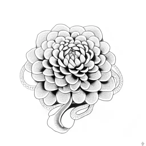 A Snake Intertwined With Chrysanthemums