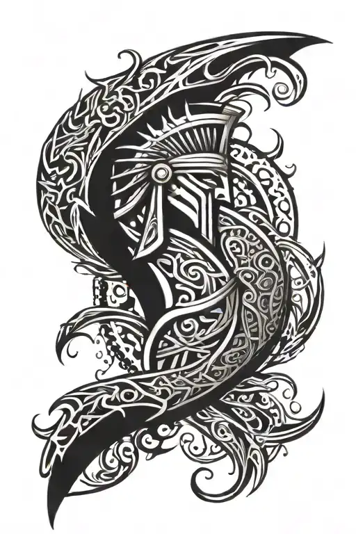 Tribal Half Sleeve With Spartan Elements Intertwined