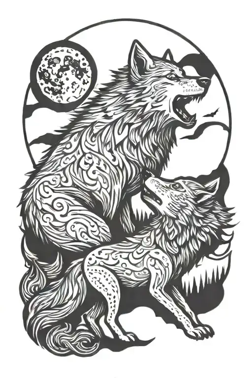 Big Wolf And Little Wolf Howling At The Moon