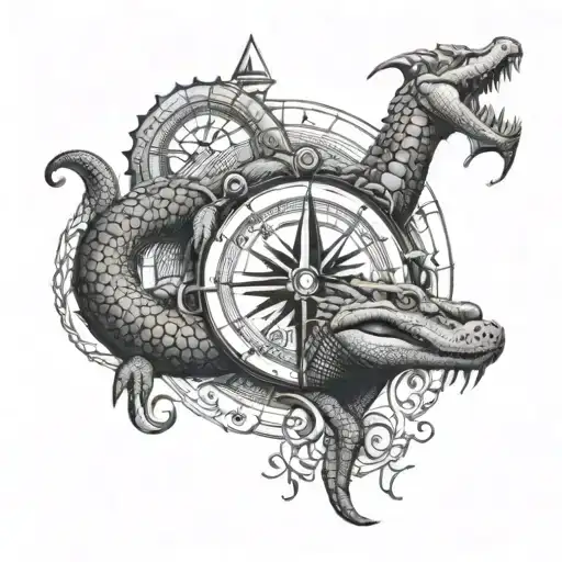 Alligator And Compass Intertwined