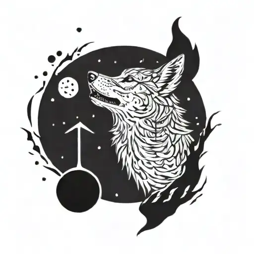 A Wolf Howling At The Moon With Hockey Pucks Scattered Around It