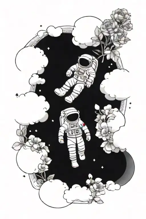 Astronaut Holding Flowers In Space Surrounded