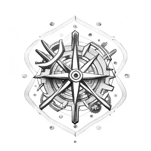 An Intricate Anchor And Compass Design Intertwined With Gears And Mechanical Elements