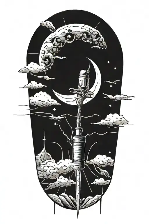 Sewing Needles And Thread Attached With A Moon