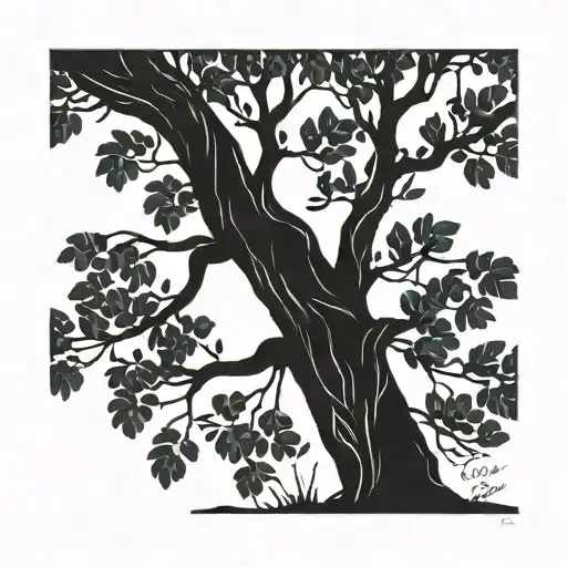 Simple Black Tree Silhouette With Slender Trunk Alder Written In Cursive In The Trunk