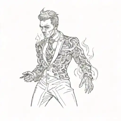 A Man In A Black Suit With Flames