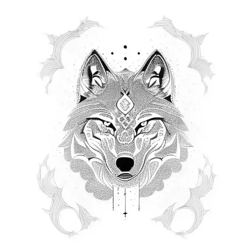 A Fierce Wolf Surrounded By Traditional Turkish Patterns