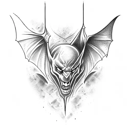 Evil Demon Bat Throat Tatto