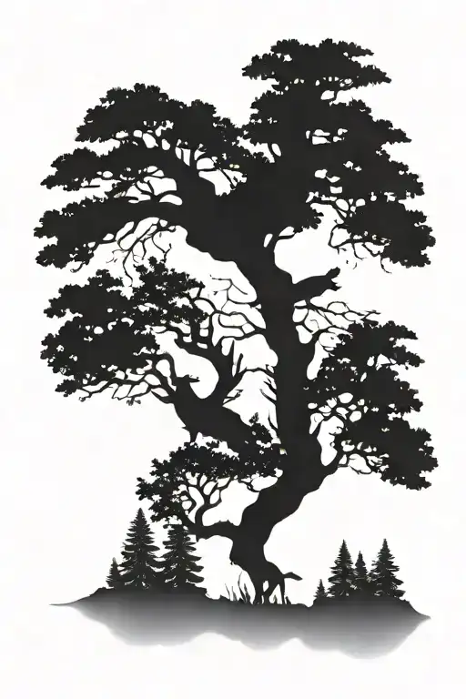 Eagle Perched And Silhouette Of A Deer And Trees